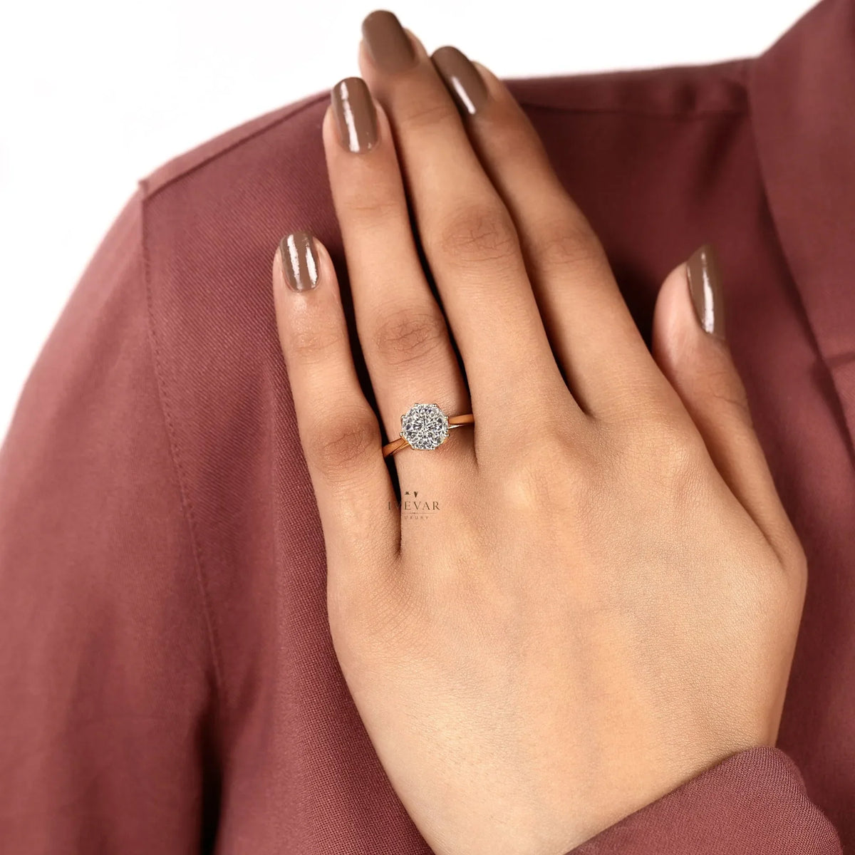 Solitaire Setting Round Cut Lab Diamond Engagement Ring - View 6