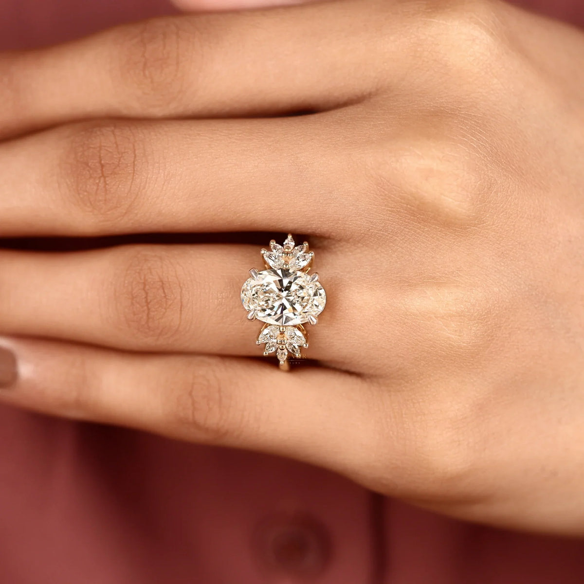 oval cut cluster setting lab diamond engagement ring - view 5
