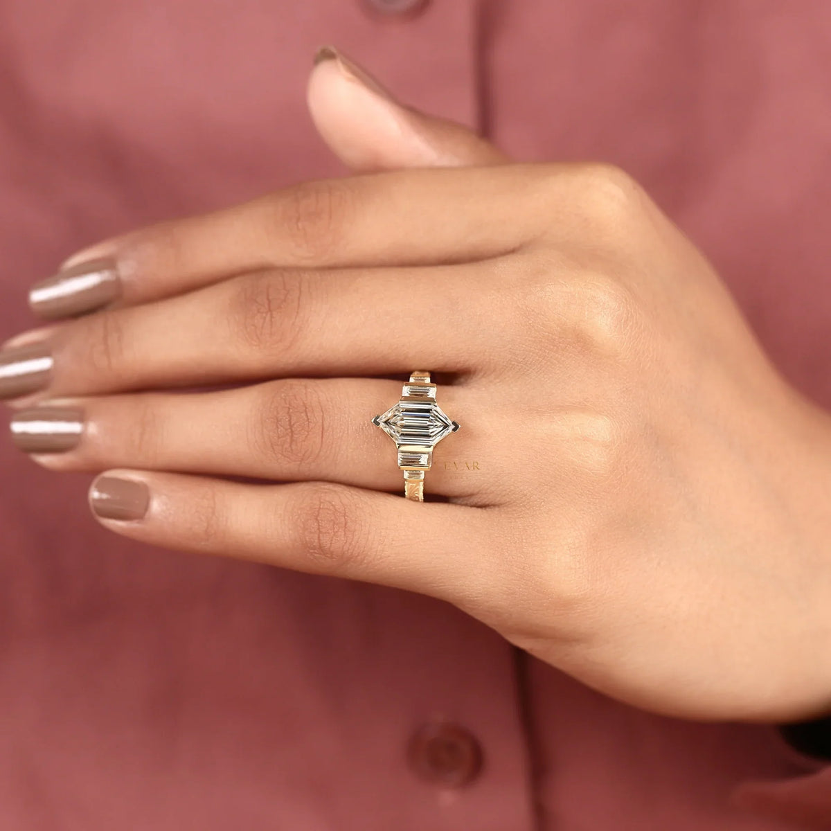 marquise cut five stone lab diamond ring - view 6