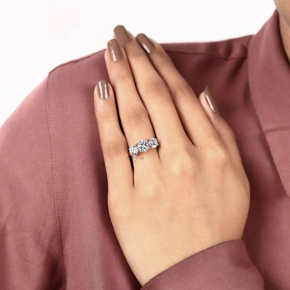 three stone round cut lab diamond engagement ring - view 6
