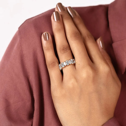 Baguette & Marquise Cut Moissanite Alternating Eternity Wedding Band - View 6
