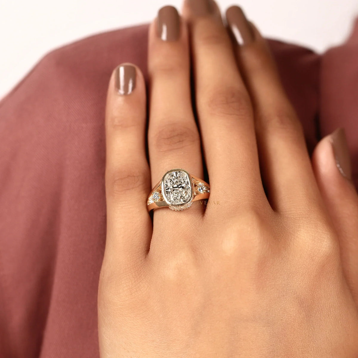 cushion cut bezel moissanite diamond split shank ring - view 6