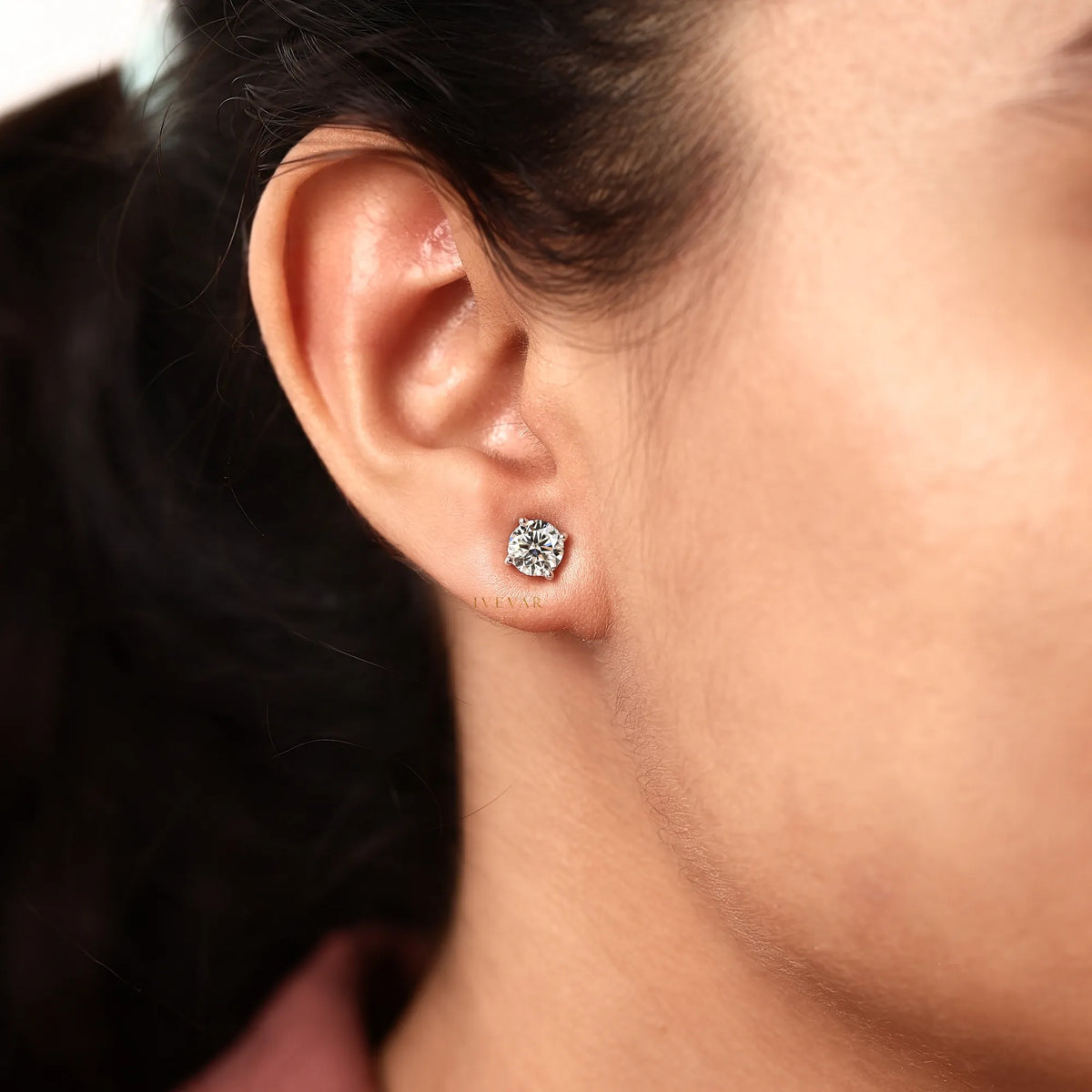 round lab grown diamond solitaire stud earrings - view 6