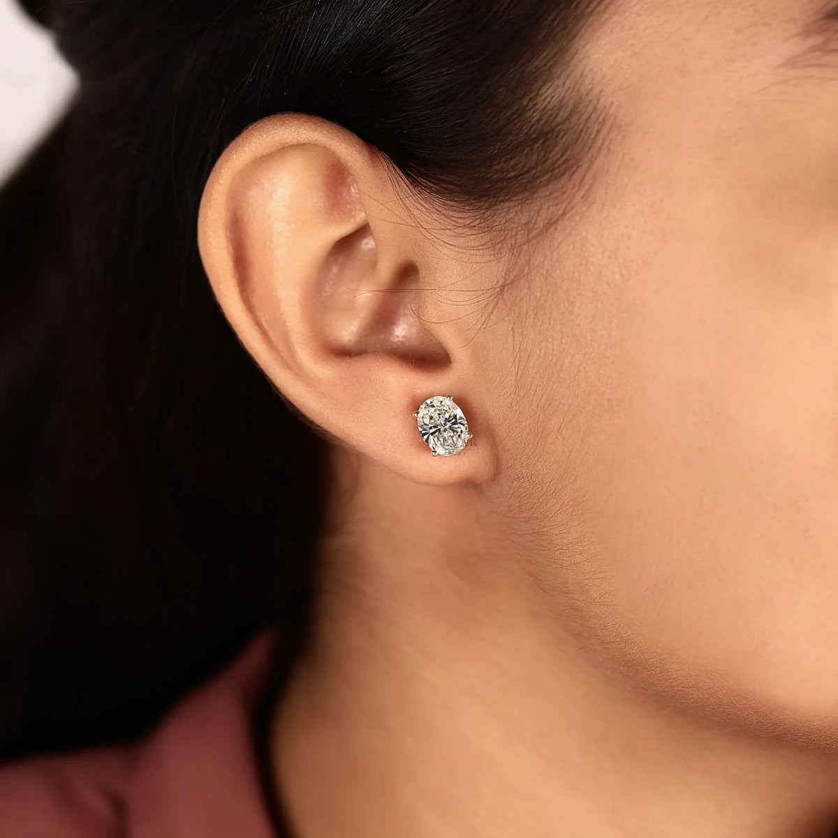 lab grown oval cut diamond solitaire setting stud earring - view 7