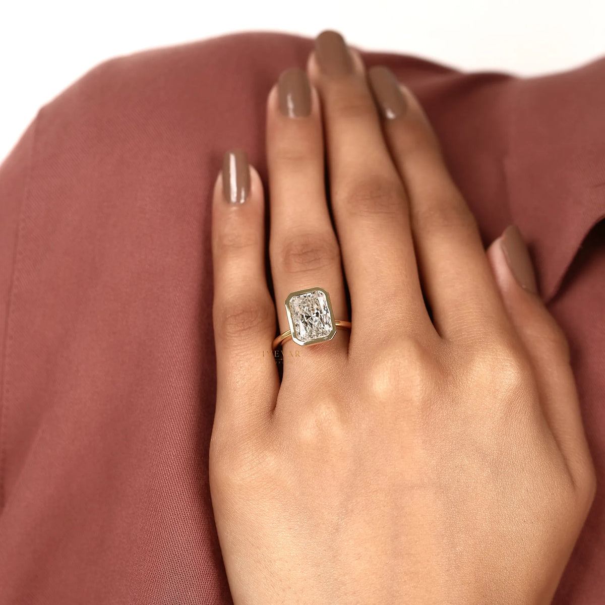 modern radiant cut lab diamond bezel solitaire ring - view 6