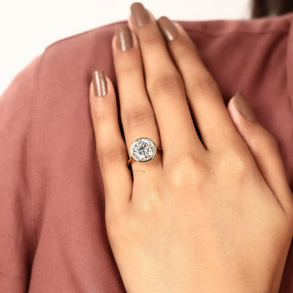 Round Cut Moissanite Diamond Bezel Set Solitaire Ring - View 6
