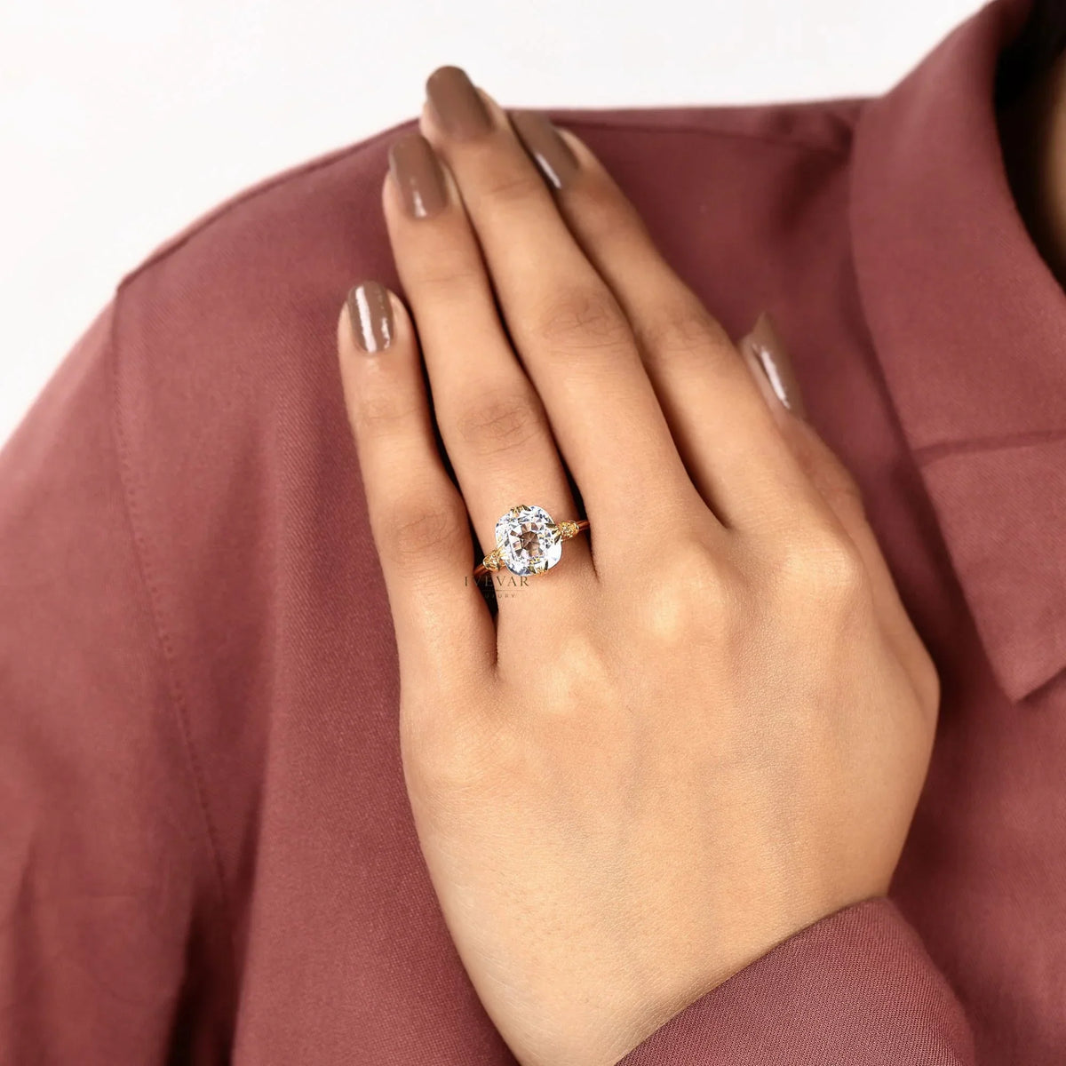 rose cushion moissanite diamond solitaire engagement ring - view 6