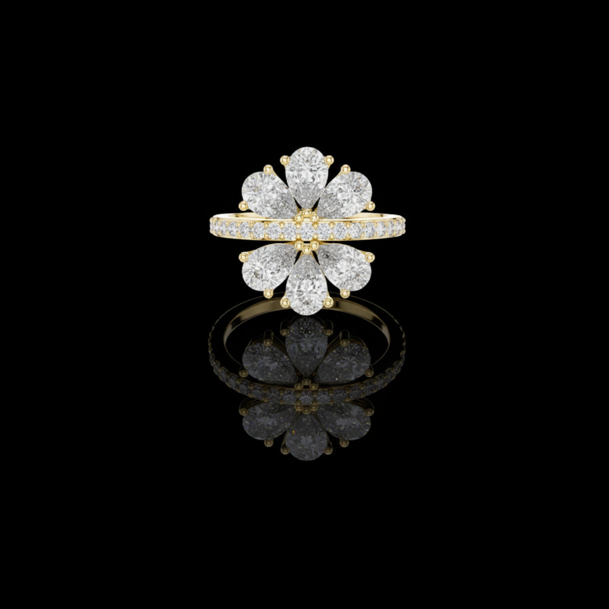 pear cut floral cluster lab diamond statement ring
