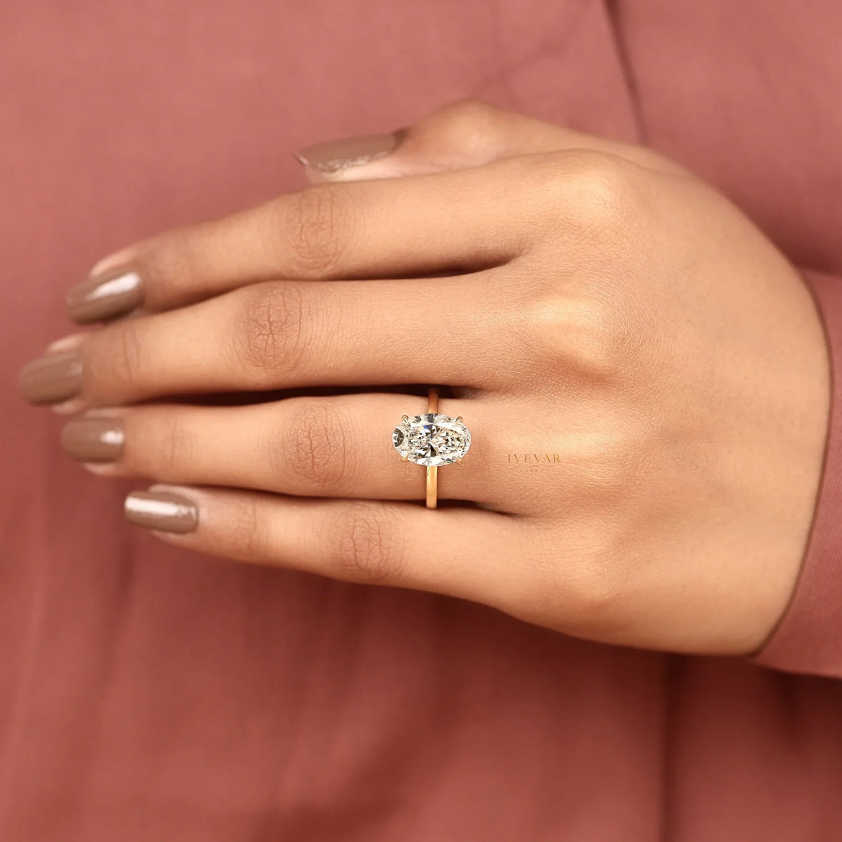 oval cut lab diamond solitaire ring with cathedral setting - view 7