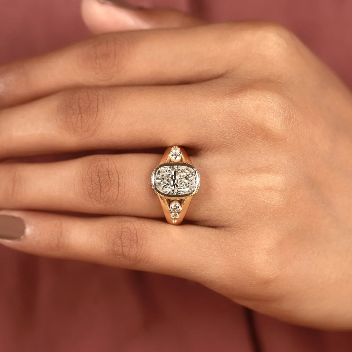 cushion cut bezel lab diamond split shank ring - view 7