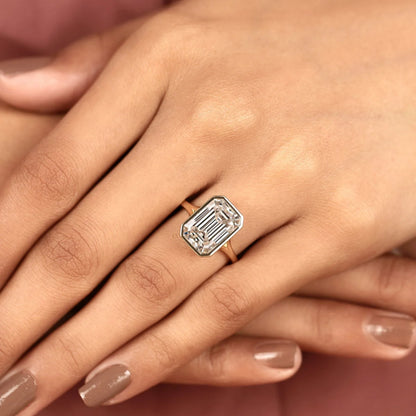 Bezel Setting Emerald Lab Diamond Solitaire Engagement Ring - View 7