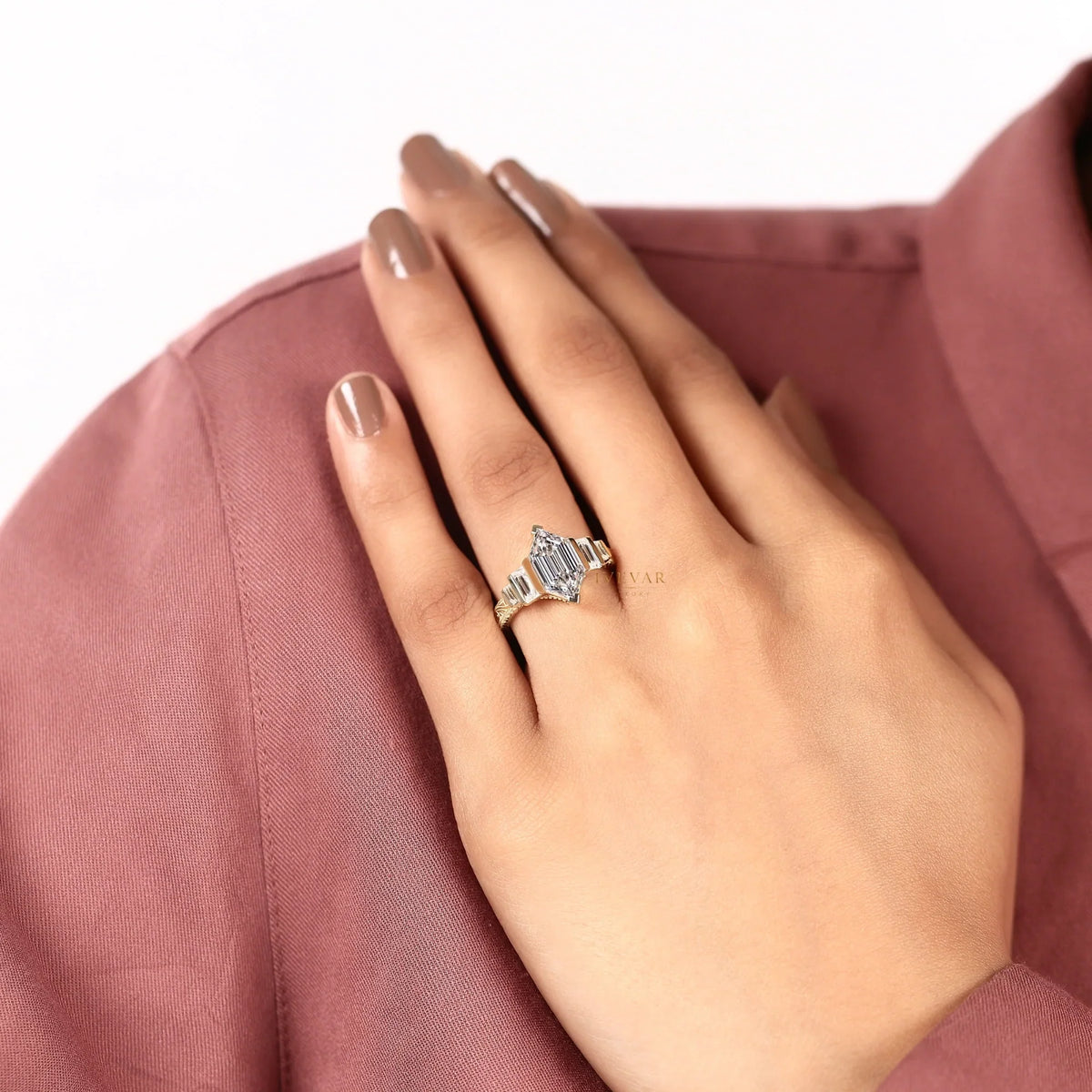 marquise cut five stone lab diamond ring - view 7