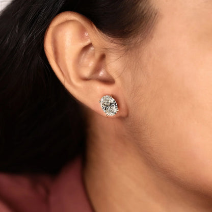 Moissanite Oval Cut Diamond Solitaire Setting Stud Earring - View 8