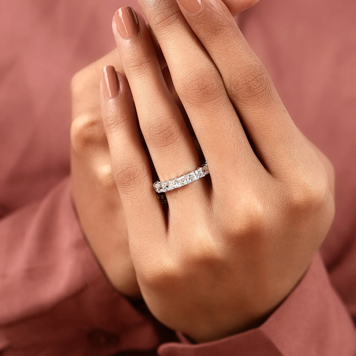 princess cut lab diamond half eternity band - view 7