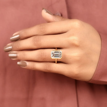 Emerald Cut Lab Diamond Bezel Set Solitaire Ring - View 7
