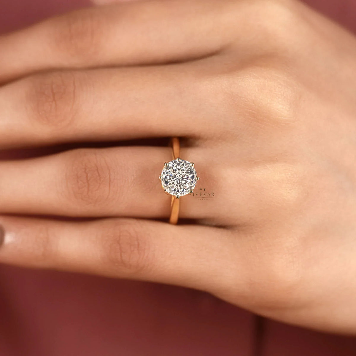 solitaire setting round cut lab diamond engagement ring - view 7