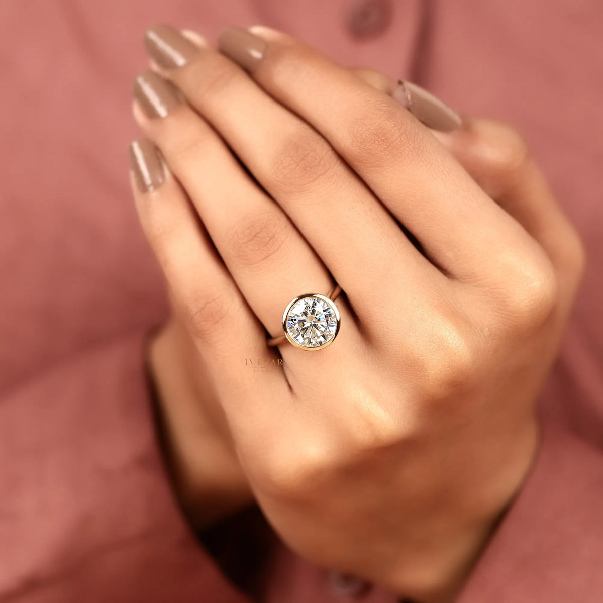 Round Cut Moissanite Diamond Bezel Set Solitaire Ring - View 7
