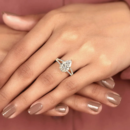 Pear Cut Lab Split Pave Shank Engagement Ring - View 7