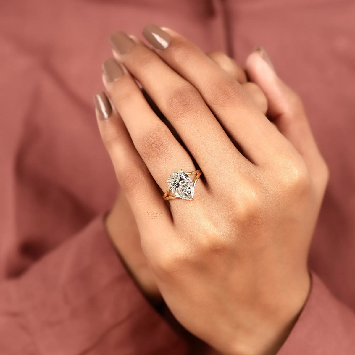 Pear Cut Lab Diamond Ring 3-Prong Solitaire Setting - View 7