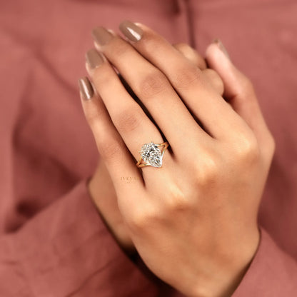 Pear Cut Lab Diamond Ring 3-Prong Solitaire Setting - View 7