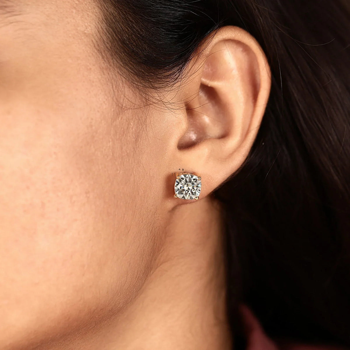 Cushion Cut Lab Diamond Solitaire Stud Earring - View 8