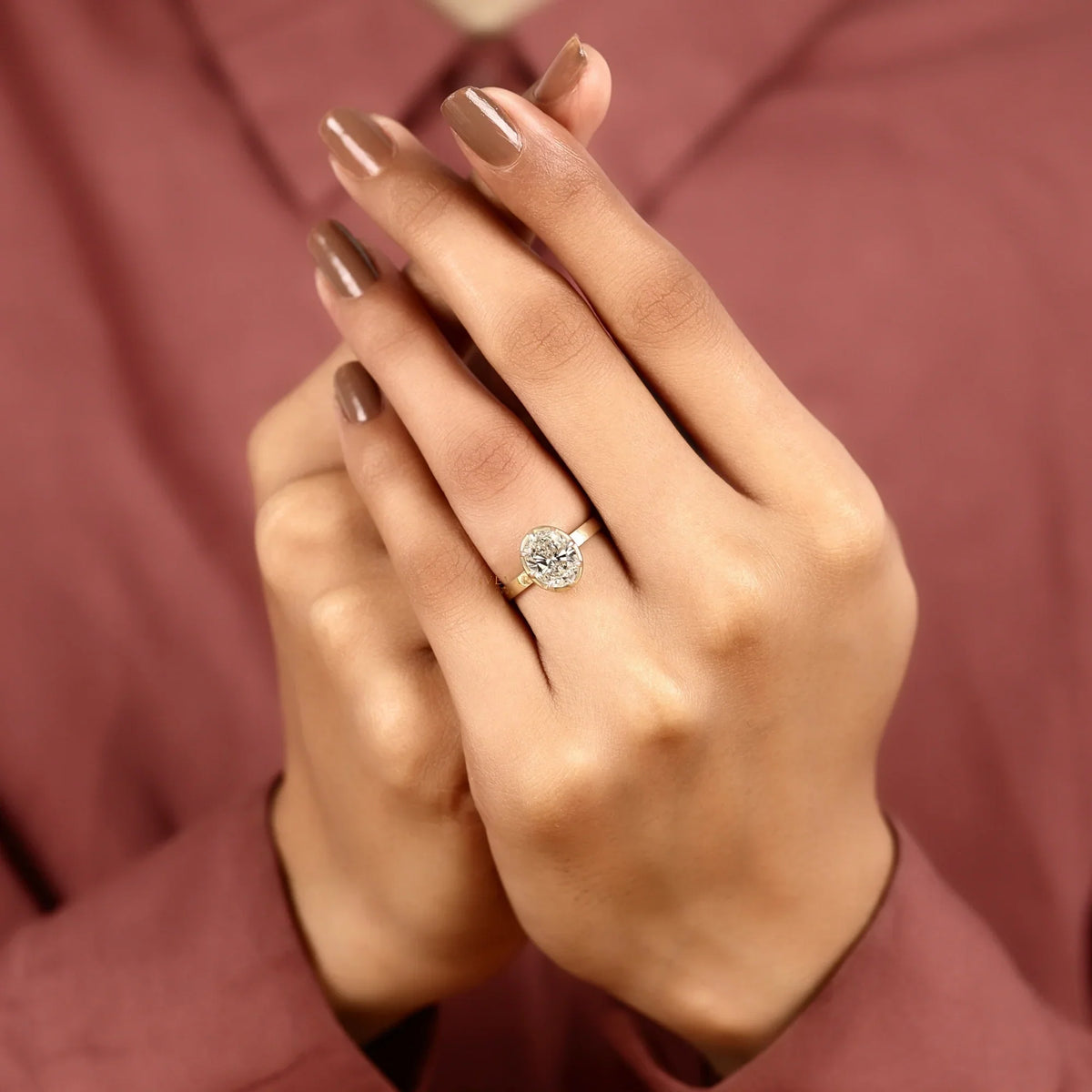 Oval Cut Lab Diamond Solitaire Engagement Ring - View 6