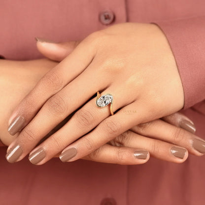 Oval Cut Lab Diamond Bypass Ring with Half Bezel Setting - View 7