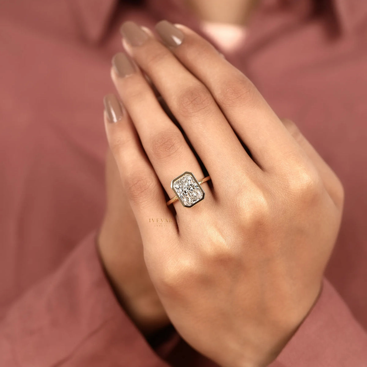 Modern Radiant Cut Lab Diamond Bezel Solitaire Ring - View 7
