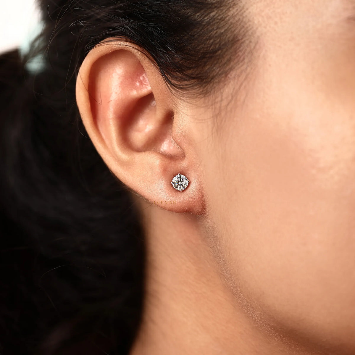 Round Lab Grown Diamond Solitaire Stud Earrings - View 7