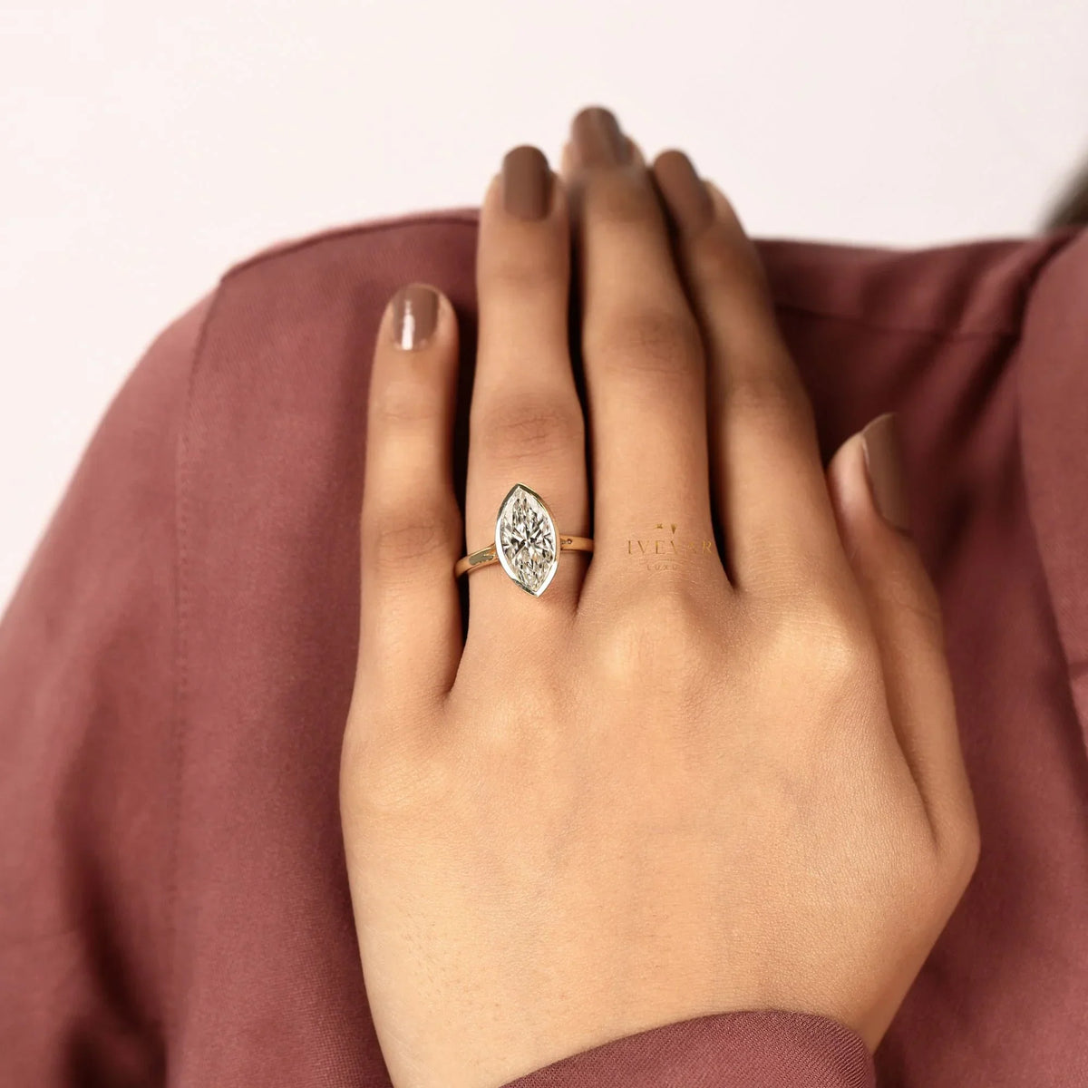 bezel set marquise cut lab split shank engagement ring - view 7