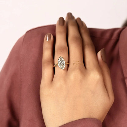 Bezel Set Marquise Cut Lab Split Shank Engagement Ring - View 7