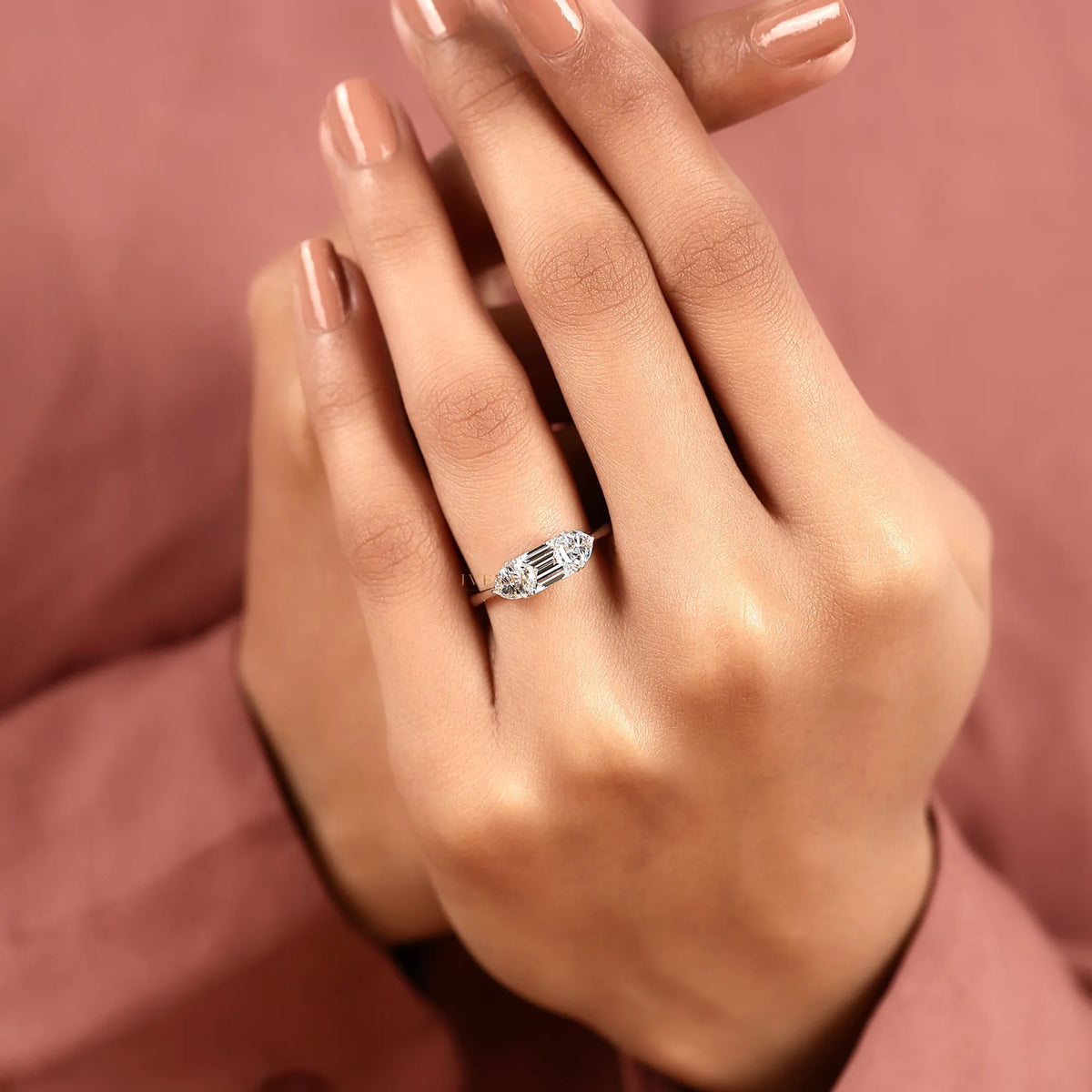 emerald cut three stone moissanite diamond ring - view 7