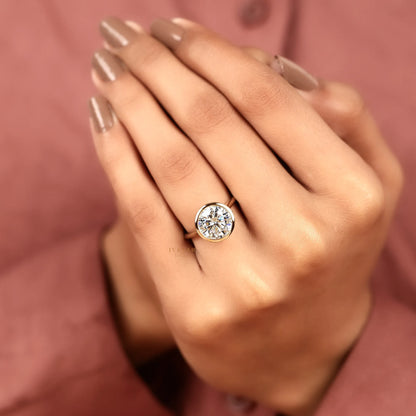 Round Cut Lab Diamond Bezel Set Solitaire Ring - View 7