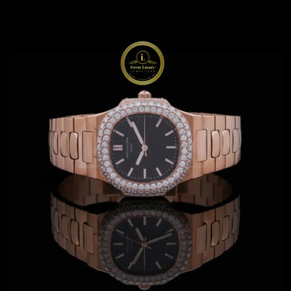 Round Cut Diamond Bezel Sport Luxe Style Watch with Integrated Link Band