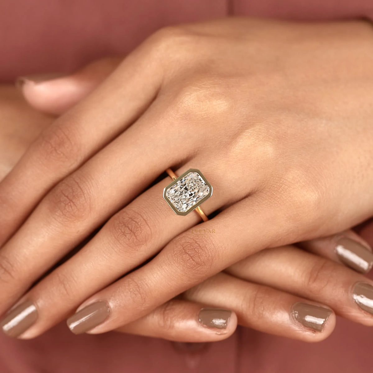 modern radiant cut lab diamond bezel solitaire ring - view 8
