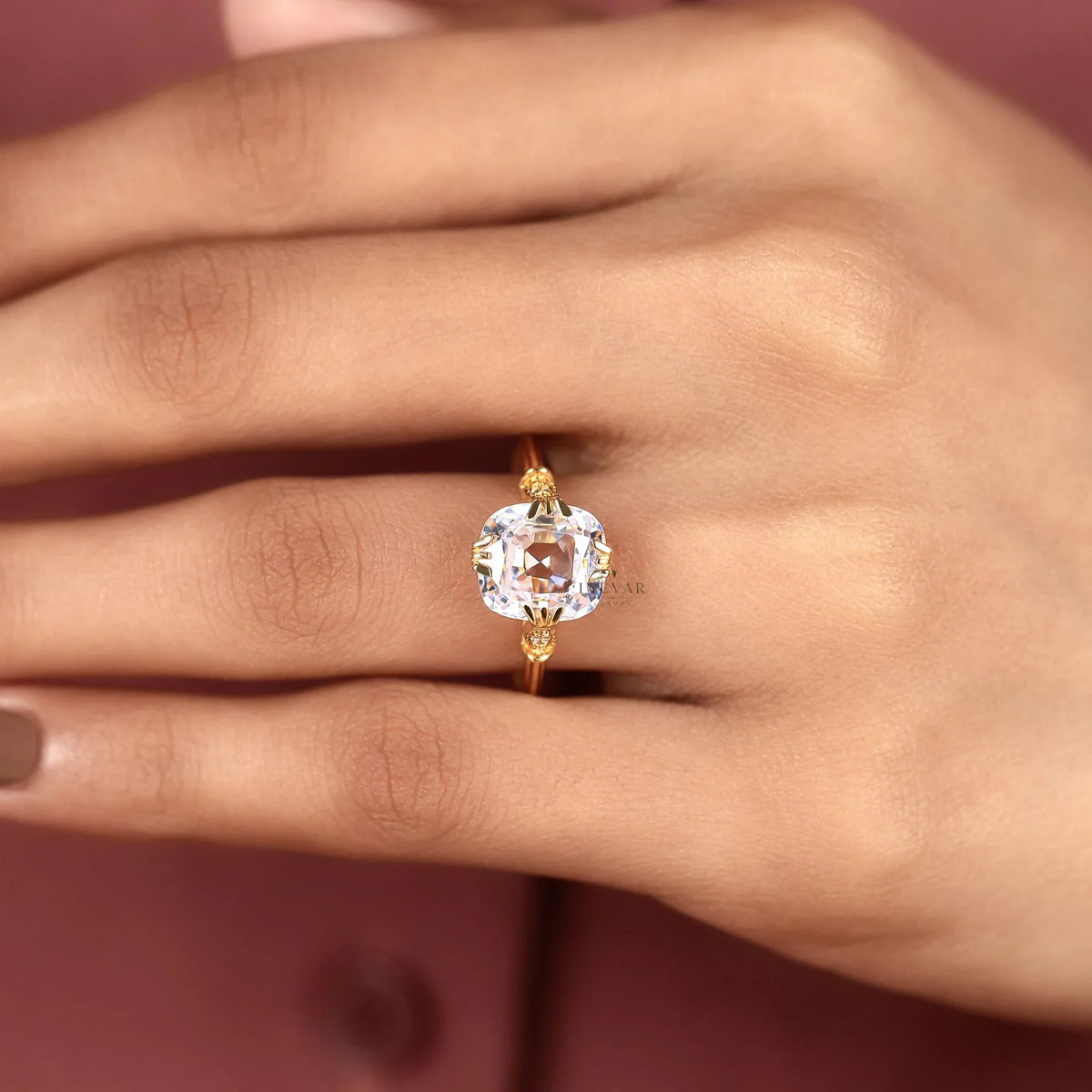 rose cushion moissanite diamond solitaire engagement ring - view 8