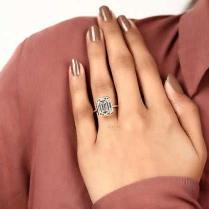 Emerald Cut Lab Diamond Bezel Set Solitaire Ring - View 8