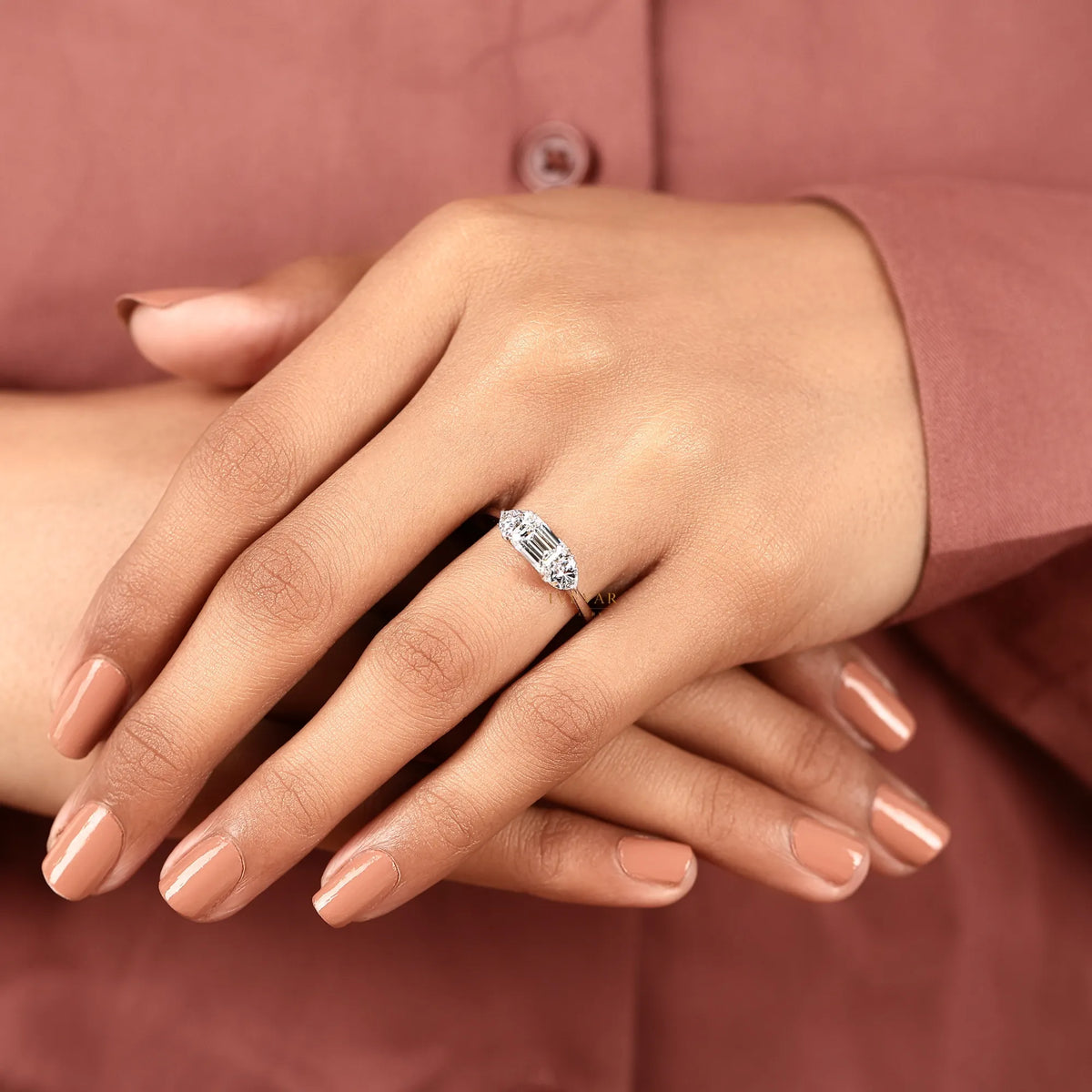 Emerald Cut Three Stone Lab Diamond Ring - View 8