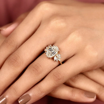 Oval Cut Cluster Setting Lab Diamond Engagement Ring - View 7