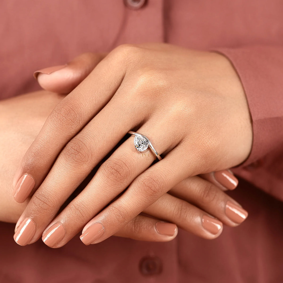 Pear Cut Lab Diamond Solitaire Engagement Ring - View 8