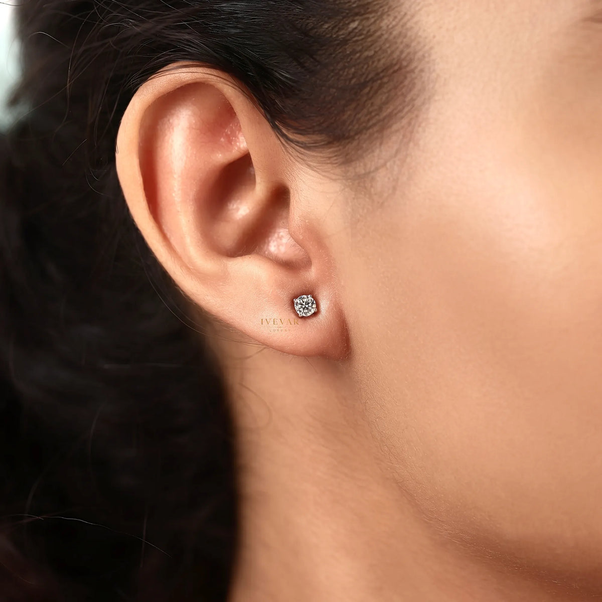 round lab grown diamond solitaire stud earrings - view 8