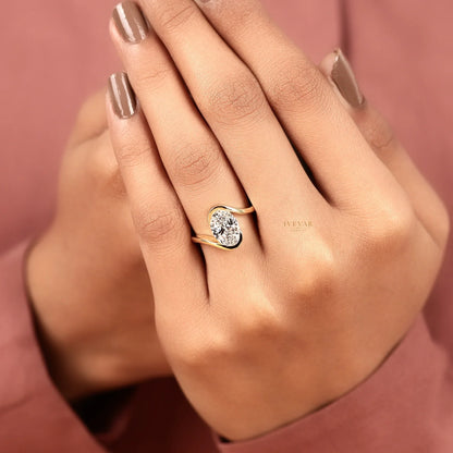 Oval Cut Lab Diamond Bypass Ring with Half Bezel Setting - View 8