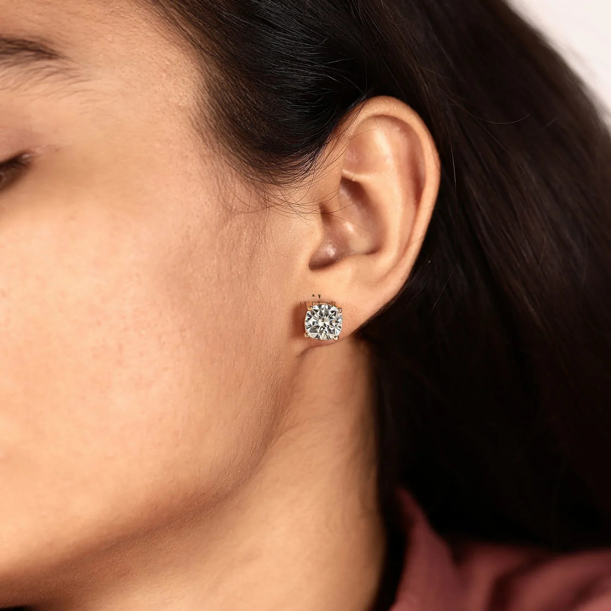 cushion cut lab diamond solitaire stud earring - view 9