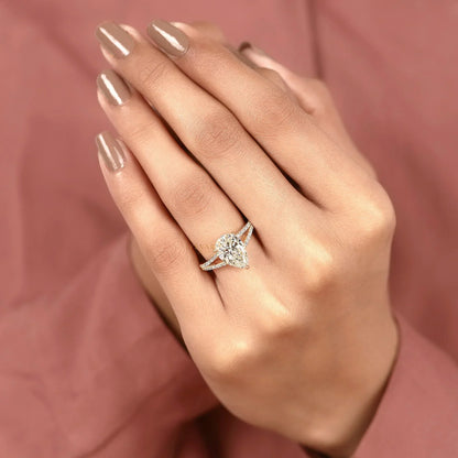 Pear Cut Lab Split Pave Shank Engagement Ring - View 8