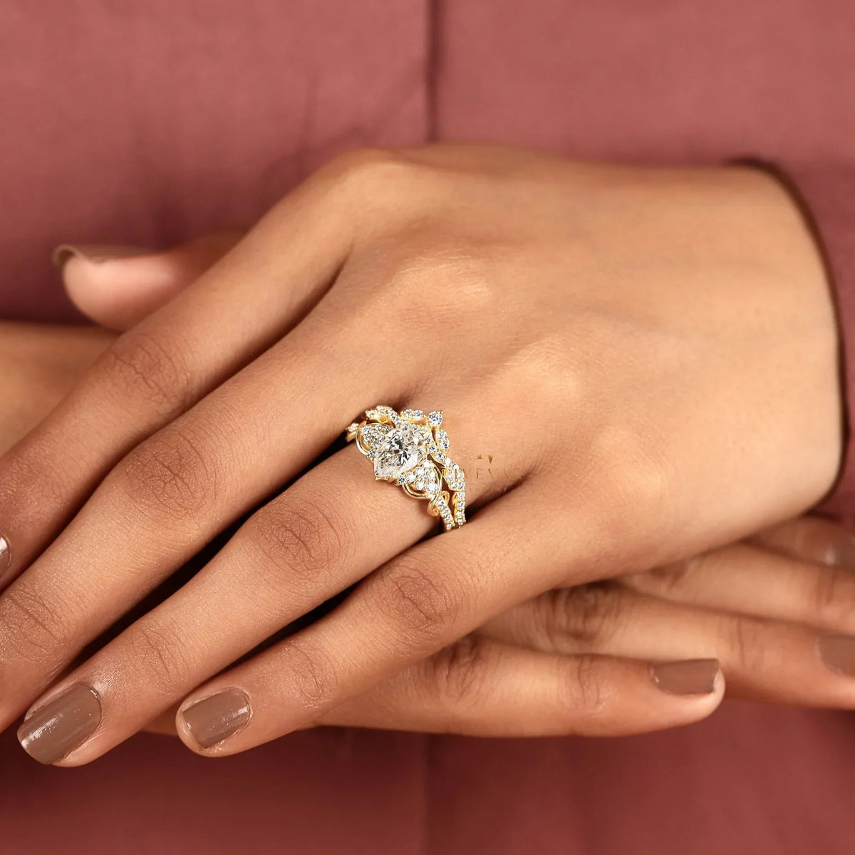 Pear Cut Infinity Lab Diamond Bridal Set - View 8