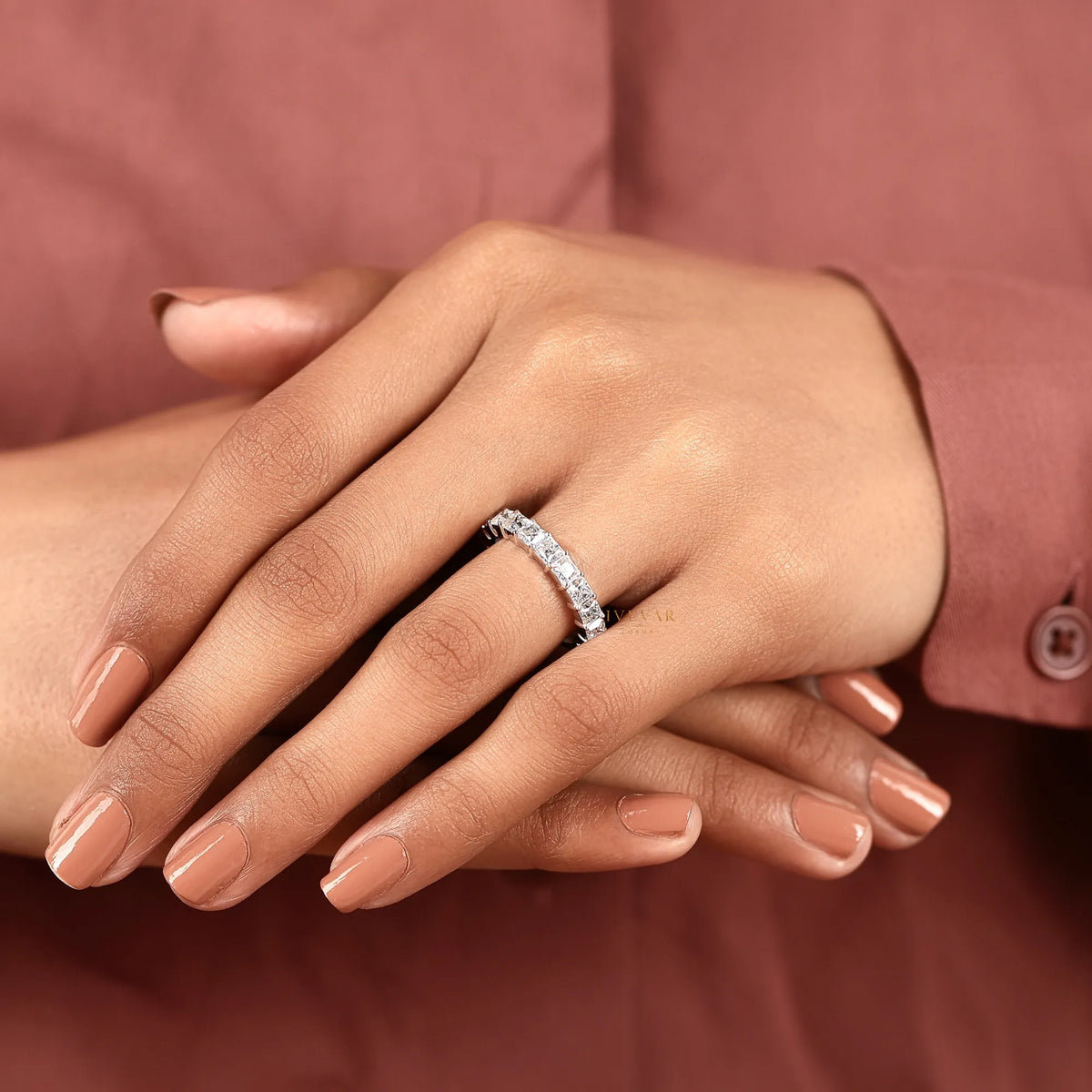 princess cut lab diamond half eternity band - view 8