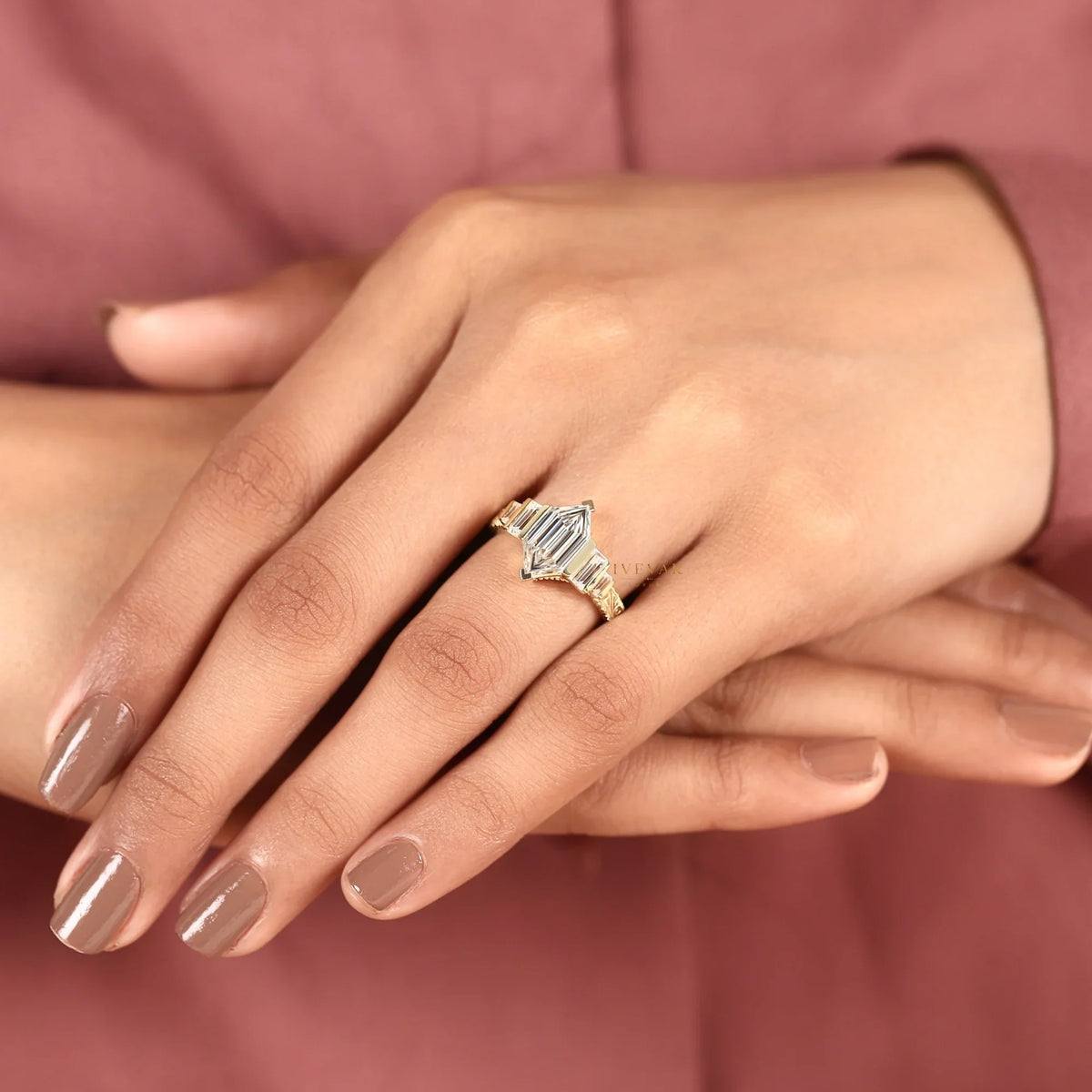 marquise cut five stone lab diamond ring - view 8