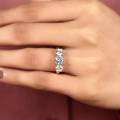Three Stone Round Cut Lab Diamond Engagement Ring - View 8