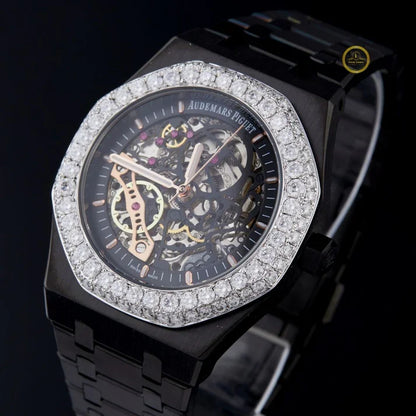 Luxury Black Skeleton And Ice Blue Crystal Watch Set Men's Watch Collection By Ivevar - View 4