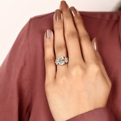 Oval Cut Cluster Setting Lab Diamond Engagement Ring - View 8